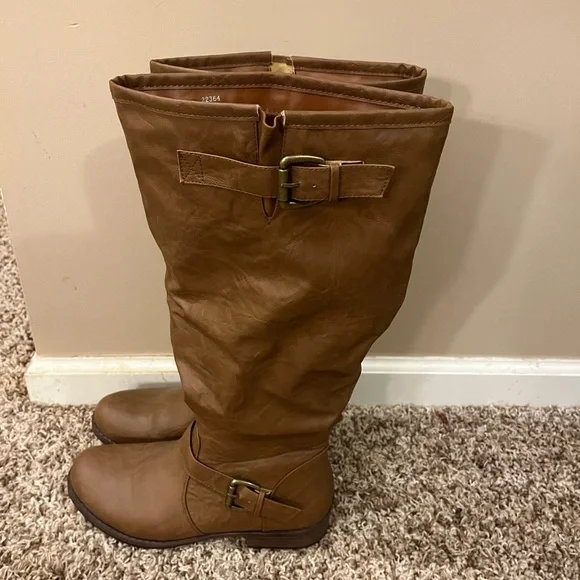 Journee Collection Stormy Faux Leather Knee Hi Boots, Size 10 Wide Calf, Tan - Picture 3 of 5